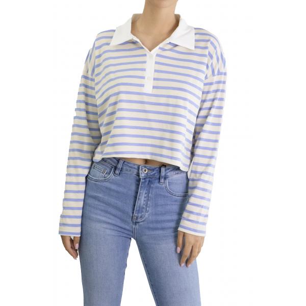 Maglia con colletto crop a righe 